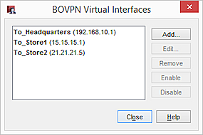Captura de pantalla de las interfaces virtuales BOVPN para la Solución 2 (Centro de Datos)